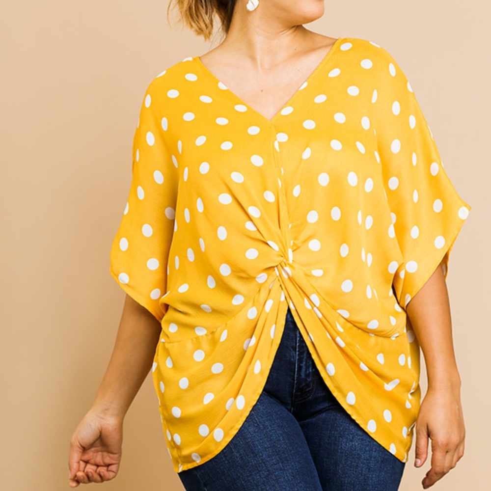 💞 PLUS SIZE Front Knot Polka Dot Print Top Blouse